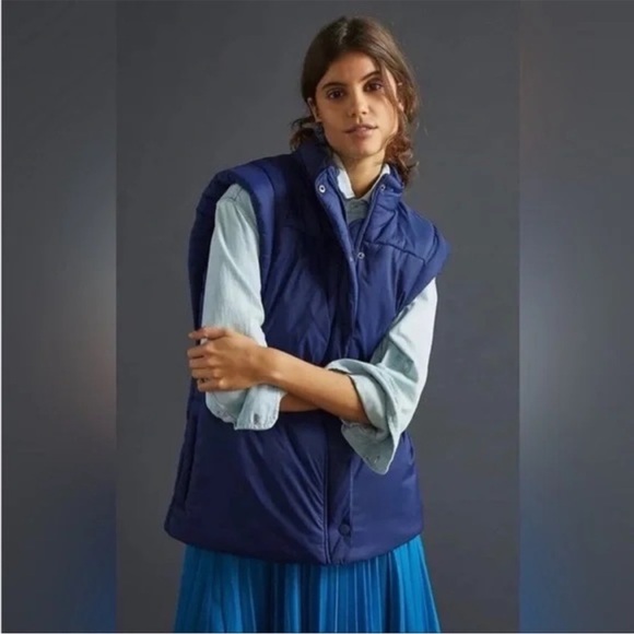 Anthropologie Maeve Navy Puffer Jacket / Convertible Vest | XL - Picture 8 of 8